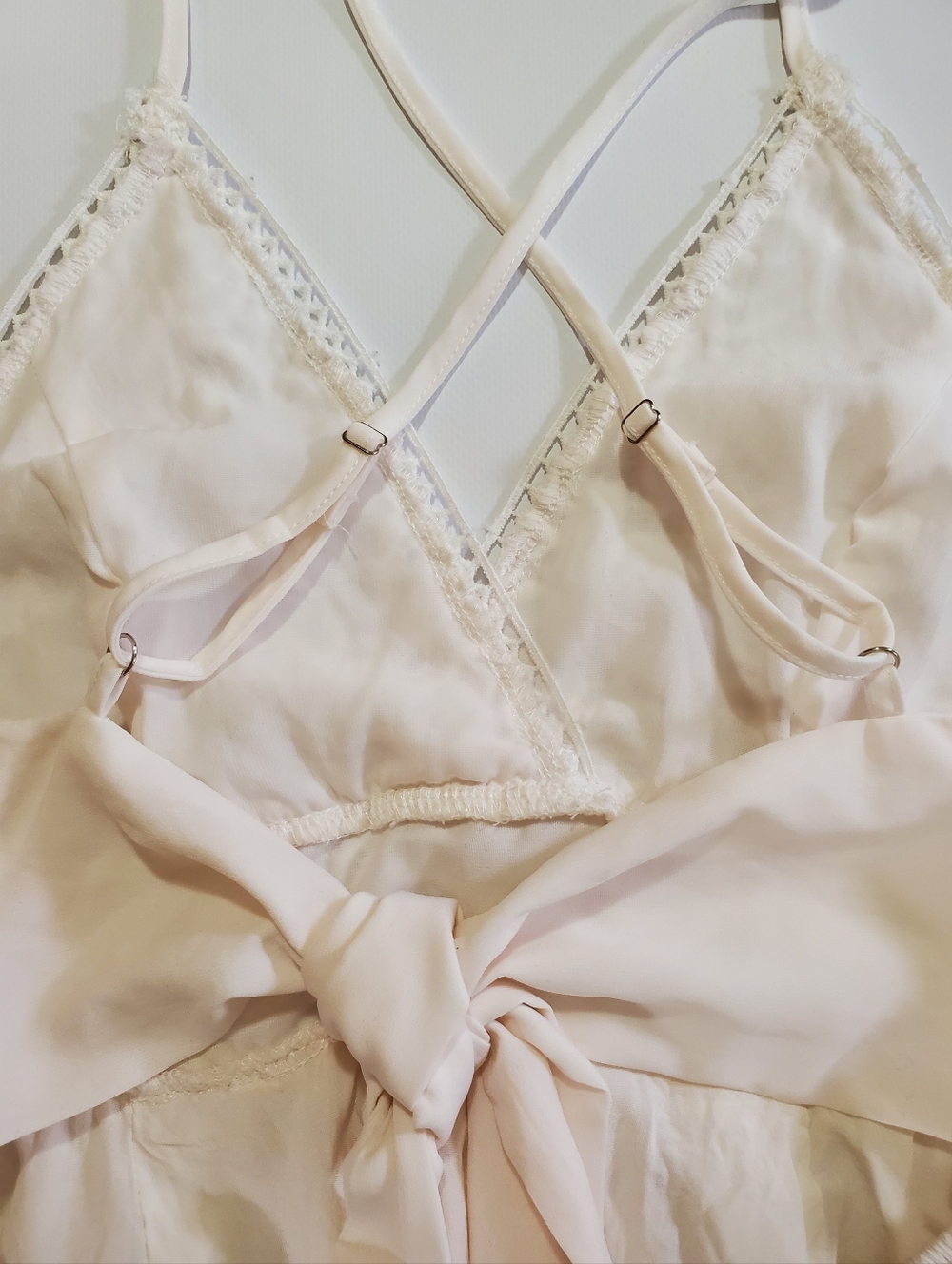 🟢2645 * Umbranded Boho Crochet Lace Ruffle Mini Dress White Pink Size Unknown - Picture 9 of 14